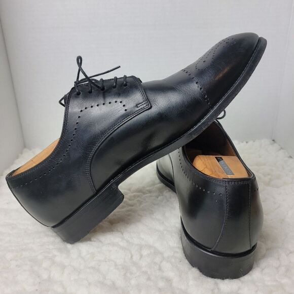 Bontoni Wholecut Oxford Mens Size 10.5 Navy Black Leather Brogue Dress Shoes - Picture 5 of 10